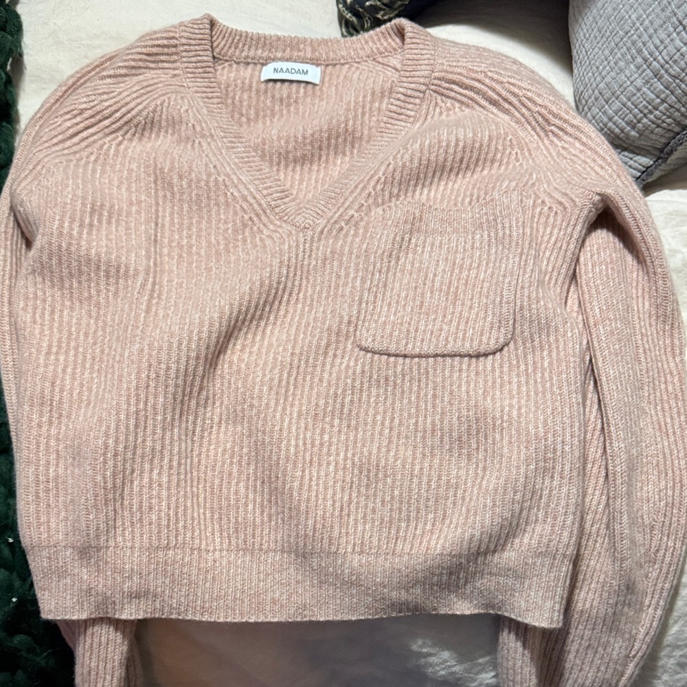 NAADAM Women's Soft Pink V-Neck Sweater